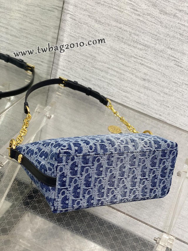 Dior专柜新款迪奥高仿原单Hobostar丹宁系列链条肩背包饭盒包 djfk1400